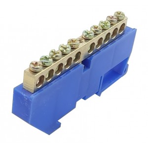 Шина ізольована «N» на DIN-рейку ШЛІ6х9-10 синій TNSy