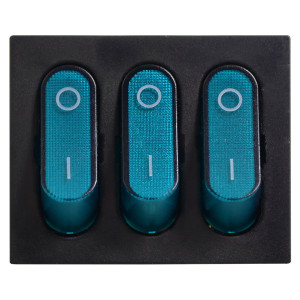 Перемикач 3 клав. синій з підсвічуванням KCD2-3101N C3-BL/B  220V