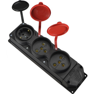 Колодка каучукова 3Р+РЕ з захисними кришками тримісна (2×25А/1×16A*2P+PE) IP44