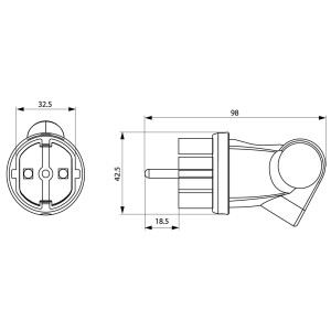 Вилка каучукова кутова з кільцем 2P+PE 16А
