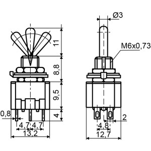 Тумблер MTS-103 ON-OFF-ON 3Пол. *3Конт.