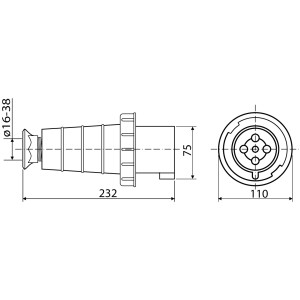 Вилка переносна ВП 63А/5 3Р+N+РЕ (035)