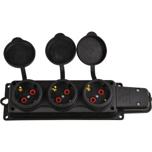 Колодка каучукова 2Р+PE з захисними кришками тримісна 16А IP44