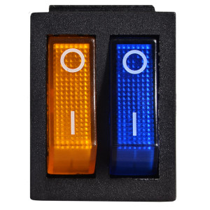 Перемикач 2 клав. жовтий+синій з підсвічуванням KCD2-2101N BL+YL/B 220V