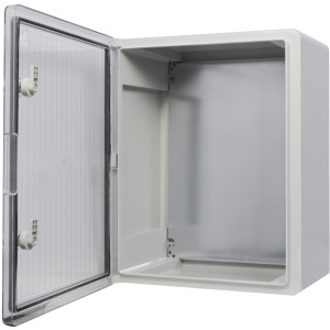 Корпус з АБС-пластику, ударостійкий, з монтажною панеллю, прозорі дверцята, 40*50*18, ІР65, серіїUBox