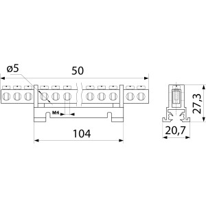 Нульова шина з ізолятором на Din-рейку BC-515 6х9 15 отв.