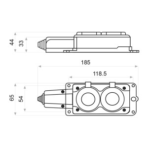 Колодка каучукова 2Р+PE з захисними кришками двомісна 16А IP44