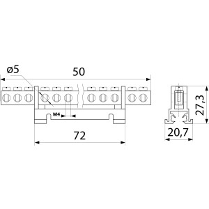 Нульова шина з ізолятором на Din-рейку BC-510 6х9 10 отв.