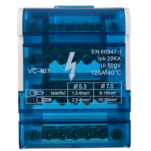 Нульова шина в корпусі VC-407 (4 бруска по 7 отворів)