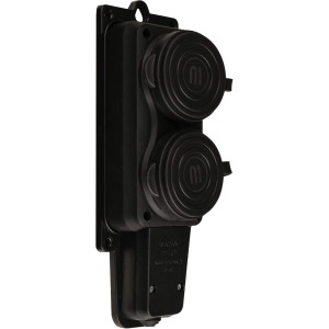 Колодка каучукова 2Р+PE з захисними кришками двомісна 16А IP44