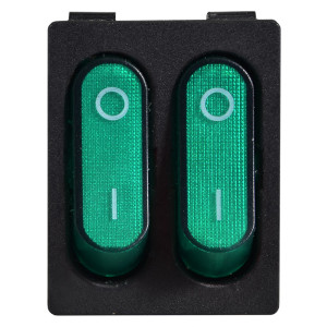 Перемикач 2 клав. зелений з підсвічуванням KCD2-5-2101N GR/B  220V