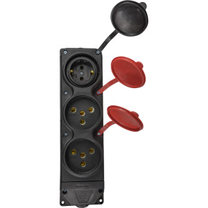 Колодка каучукова 3Р+РЕ з захисними кришками тримісна (2×25А/1×16A*2P+PE) IP44