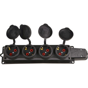 Колодка каучукова 2Р+PE з захисними кришками чотиримісна 16А IP44