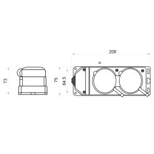 Колодка каучукова 3Р+РЕ з захисними кришками двомісна (2×25А) IP44
