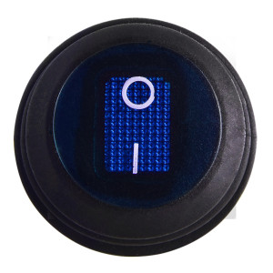 Перемикач 1 клав.круглий вологозах. синій з підсвічуванням KCD1-5-101NW BL/B 220V