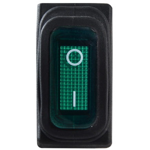 Перемикач 1 клав. вологозах. зелений з підсвічуванням KCD3-101NW GR/B  220V