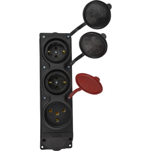 Колодка каучукова 3Р+РЕ з захисними кришками тримісна (1×25А/2×16A*2P+PE) IP44