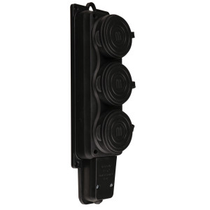 Колодка каучукова 2Р+PE з захисними кришками тримісна 16А IP44