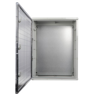 Корпус з АБС-пластику, ударостійкий, з монтажною панеллю, прозорі дверцята, 60*80*28, ІР65, серіїUBox