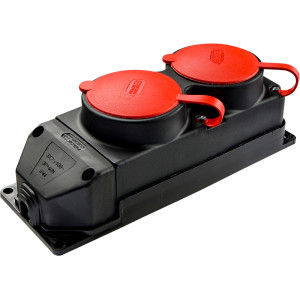 Колодка каучукова 3Р+РЕ з захисними кришками двомісна (2×25А) IP44