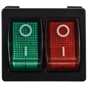 Перемикач 2 клав. зелений+червоний з підсвічуванням KCD1-6-2101N GR+R/B 220V