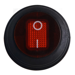 Перемикач 1 клав.круглий вологозах. червоний з підсвічуванням KCD1-5-101NW R/B 220V