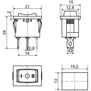 Перемикач 1 клав. перекидний (чорний) KCD1-2-103 B/B