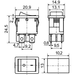 Перемикач 1 клав.  червоний з підсвічуванням KCD1-4-201N  R/B 220V