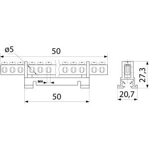 Нульова шина з ізолятором на Din-рейку BC-507 6х9 7 отв.