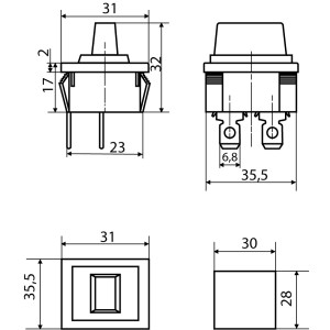Перемикач 1 клав. Червоний KCD2-9-201 R/B