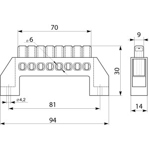 Нульова шина в пластиковому корпусі BC-6A 8 отв. (6*9)