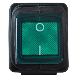 Перемикач 1 клав. вологозах. зелений з підсвічуванням KCD2-201NW GR/B 220V