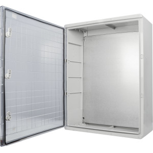 Корпус з АБС-пластику, ударостійкий, з монтажною панеллю, прозорі дверцята, 60*80*28, ІР65, серіїUBox