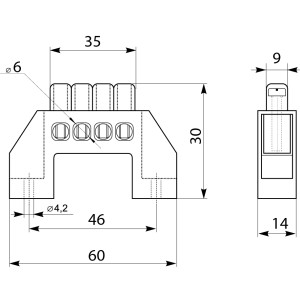 Нульова шина в пластиковому корпусі BC-6A 4 отв. (6*9)