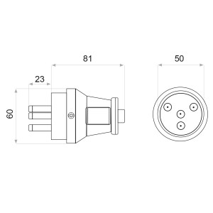 Вилка каучукова 3Р+РЕ 25А IP44