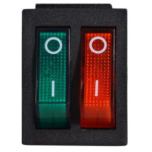 Перемикач 2 клав. зелений+червоний з підсвічуванням KCD2-2101N GR+R/B 220V