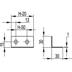 Куточок опорний FR TC/RRC/RRD/RRS на висота 50 мм, гарячого цинкування, метод Сендзіміра, 30199, ДКС