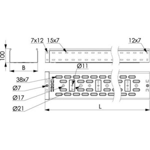Короб/лоток перфорований 500х100 гарячого цинкування, метод Сендзіміра, довжина 3000 мм, 35346, ДКС