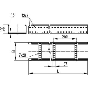 Короб/лоток драбинного типу 100х200, гарячого цинкування, метод Сендзіміра, довжина 3000 мм, LL1020, ДКС