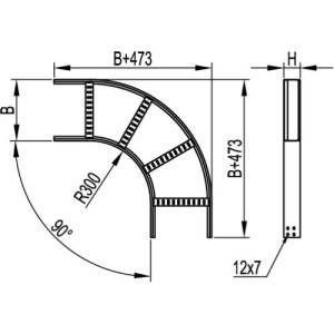 Кут горизонтальний 90°, 50x600 R-300, гарячого цинкування, метод Сендзіміра, LC5360, ДКС