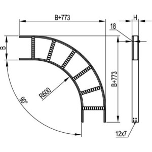 Кут горизонтальний 90°, 50x600 R-600, гарячого цинкування, метод Сендзіміра, LC5660, ДКС