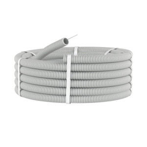 Труба ПВХ гнучка гофрована д.32мм, стандартна з протяжкою, сірий колір, бухта 25 м.п., 91932, ДКС