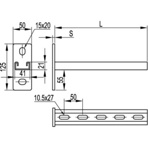 Консоль одиночна DBM, 41х21 мм, для лотку з основою 300 мм, гарячого цинкування, метод Сендзіміра, BBP2130, ДКС
