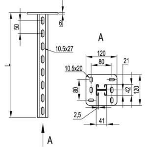 Вертикальний підвіс подвійний 41х21, довжина 500 мм, гарячого цинкування, метод Сендзіміра, BSD2105, ДКС