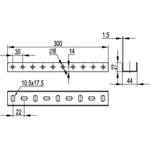 З'єднувач П-подібного профілю PSL/PSM, довжина 300 мм, гарячого цинкування, метод Сендзіміра, BPN2903, ДКС
