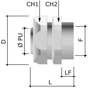 Муфта металорукав-коробка DN15, М16х1,5, внутр. різьба, нікельов. латунь, 6015-16A, ДКС