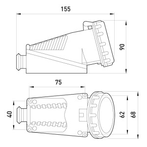 Силова розетка стаціонарна 2Р+Z, 250В, 16А, IP67