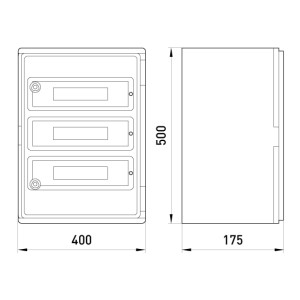 Корпус удароміцний з АБС-пластика e.plbox.400.500.175.54m.tr, 400х500х175мм, IP65 з прозорими дверцятами та панеллю під 54 модулі