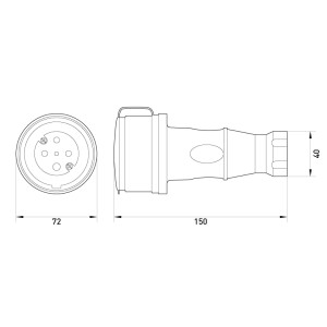 Силова розетка переносна з захисною кришкою каучукова e.socket.rubber.071.32, 4п., 32А