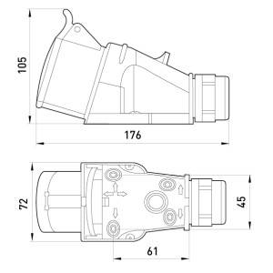 Силова розетка стаціонарна 3Р+Z, 400В, 32А, IP44 безгвинтова